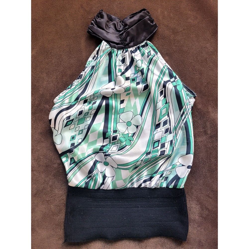 Vintage Soulmates Women's‎ Halter Top Green Size M USA Mod Groovy Retro